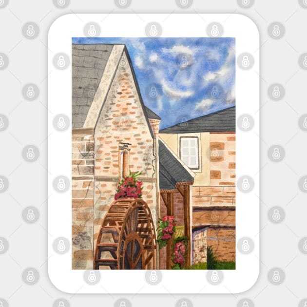 Old French Mill Watercolor Sticker by artsytee